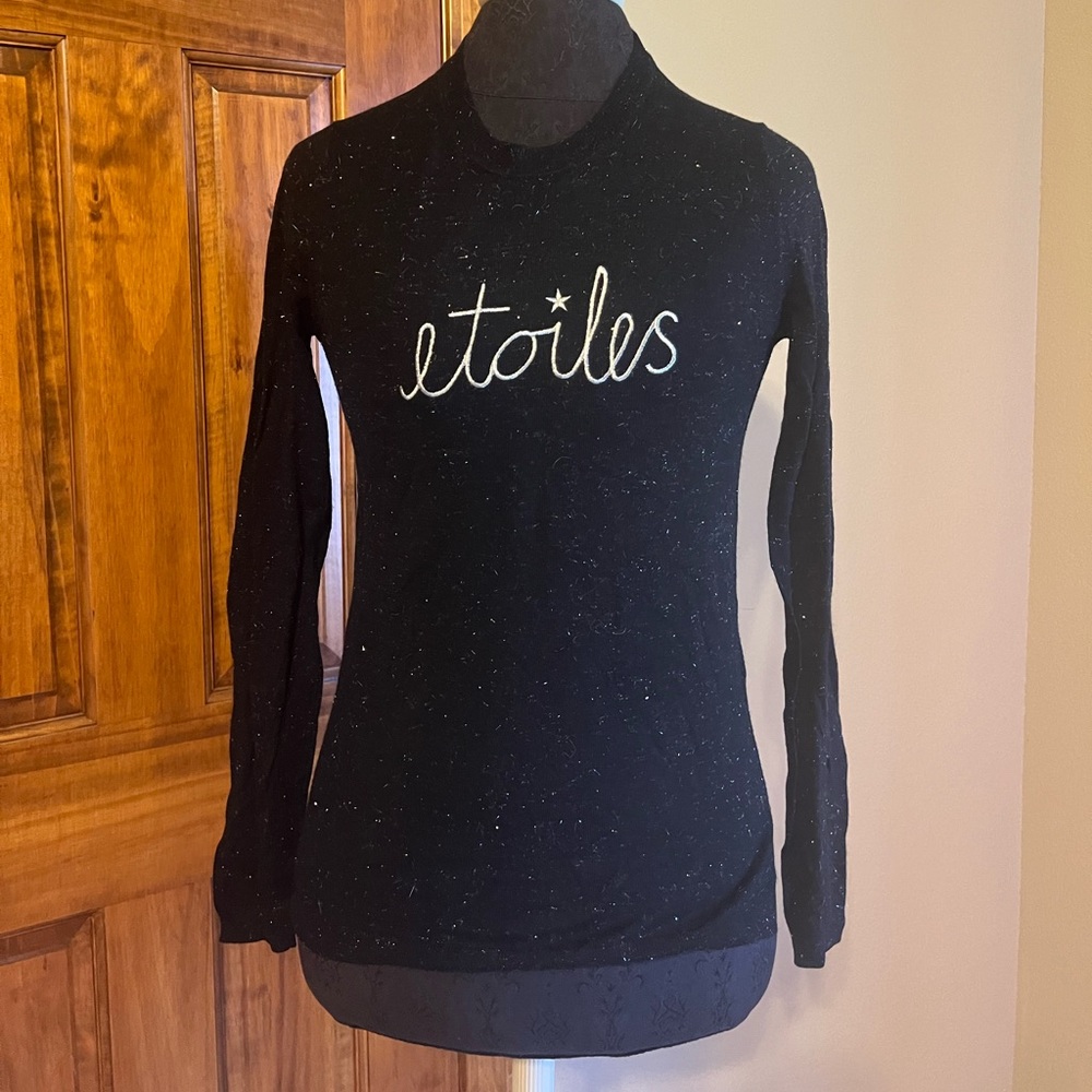 ❤️ Whistles Fine Knit Sparkly Shimmer Sweater witn Embroidered Etoiles Detail